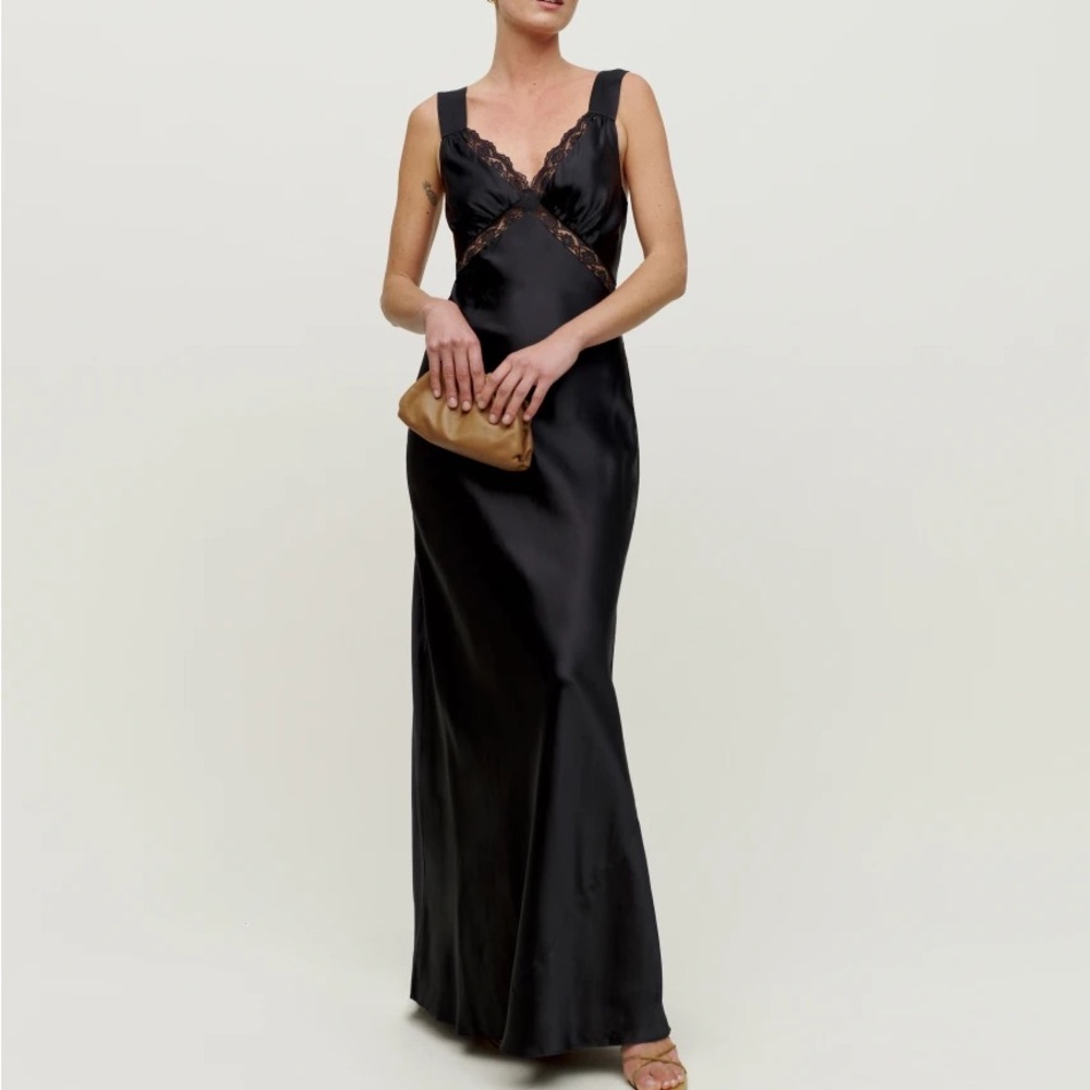 Reformation Chania Silk Dress in Black - Size 12